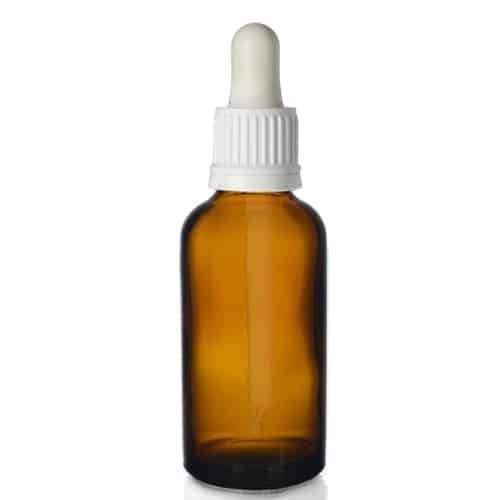 dropper bottles, amber, white pipette lids