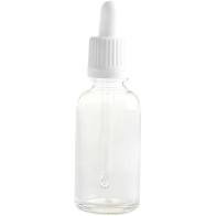 Dropper Bottle Clear Glass, White Pipette Lid