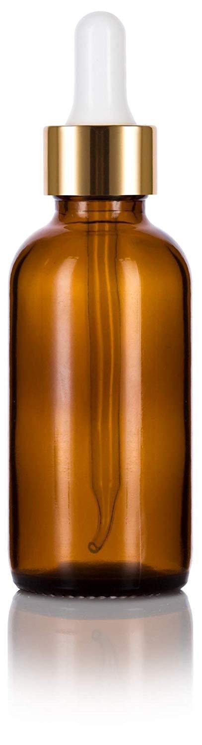 Dropper Bottle, Amber Glass, Gold Pipette Lid view 2